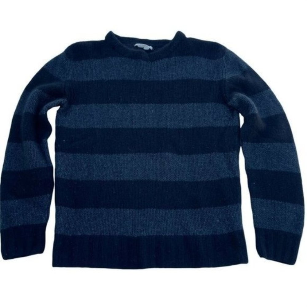 Gilded Age Mens Wool Cashmere Crewneck Sweater Size Medium Black Gray Striped